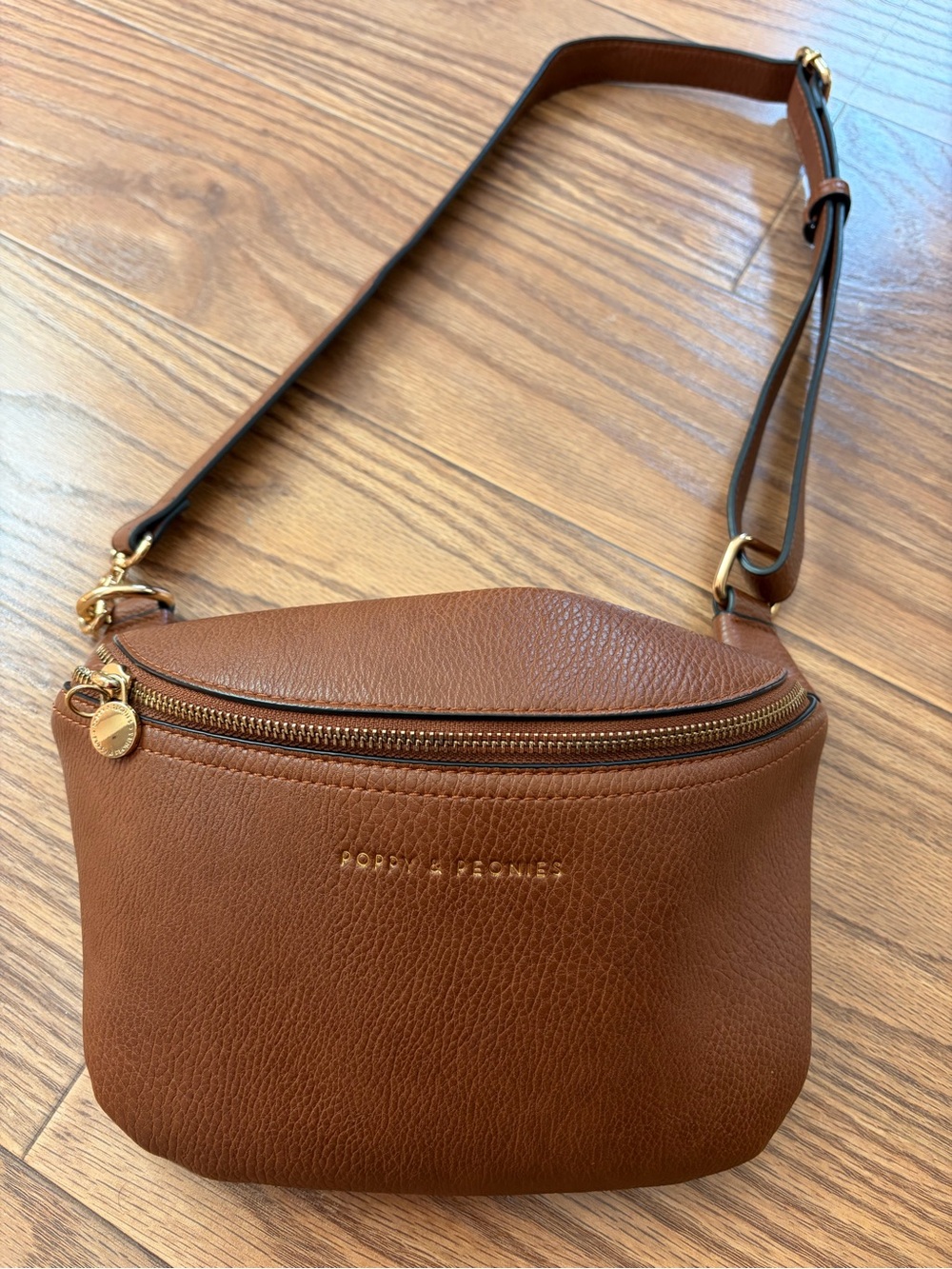 Poppy & Peonies Chestnut Brown Pebbled Leather Crossbody Belt Bag